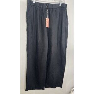 Quince Women's Black 100% European Linen Pants sz L NWT Relaxed Elastic Waist